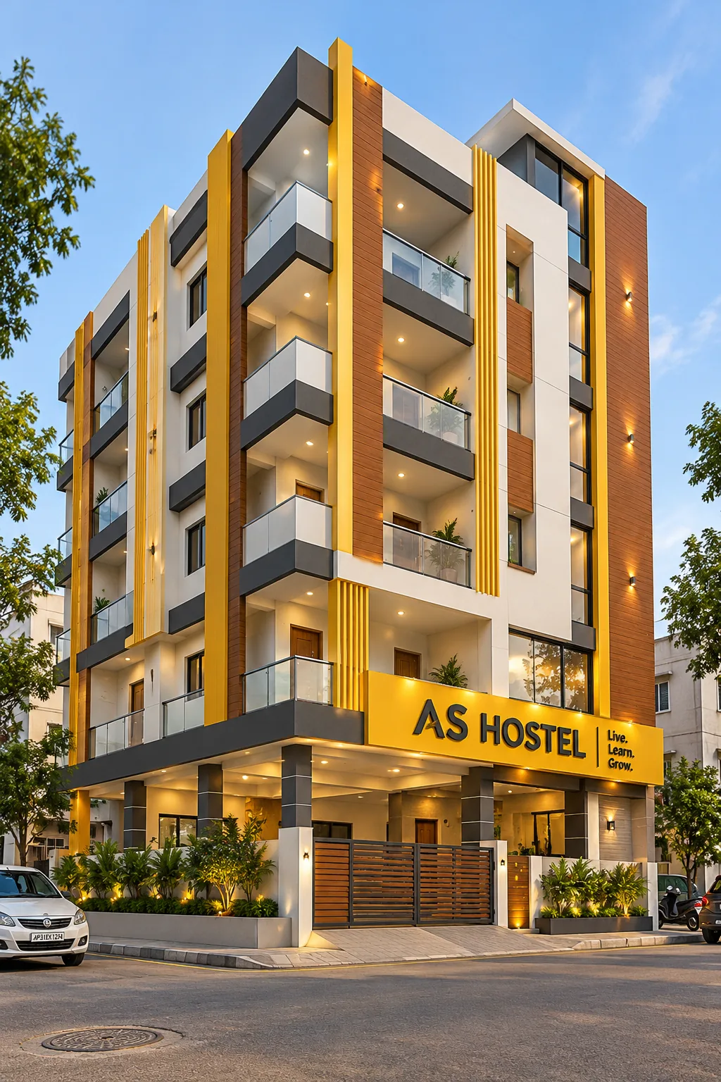 AS HOSTEL architectural design concept board; not a completed interior photograph
